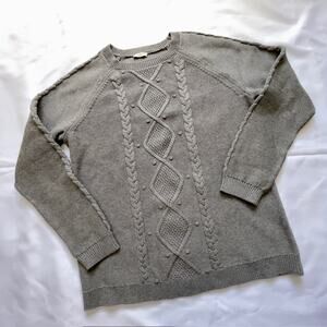 Talbots Classic Cable Knit Cotton Sweater Neutral Gray Textured Crewneck Large